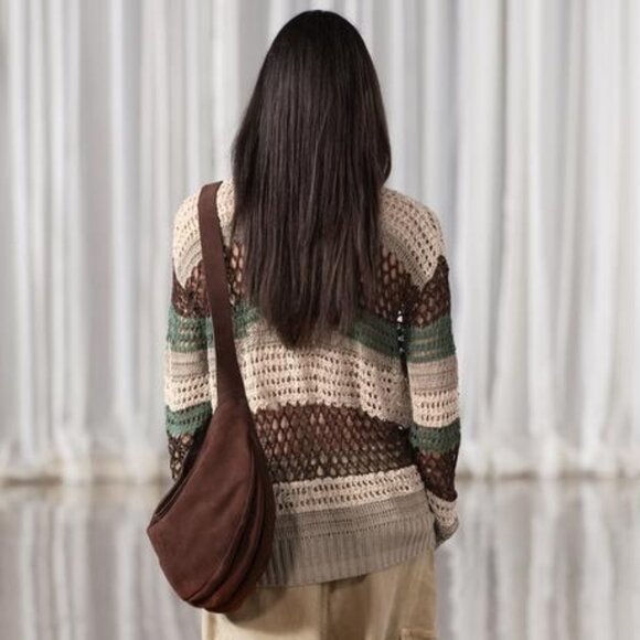 NWT BEIGE GREEN MULTICOLOR BEADED CROCHET OVERSIZED KNIT SWEATER LIMITED EDITION - Picture 3 of 10